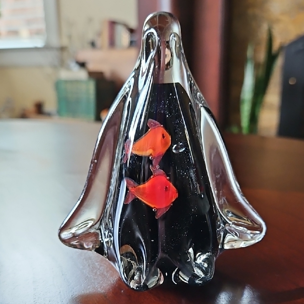 Vintage Handblown Murano Style Art Glass Penguin Aquarium Sculpture